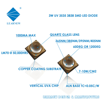 Thâm Quyến Sản xuất Chip LED UV UVA 3W 365nm 385nm 395nm cho Máy in 3D Bảo dưỡng UV Máy in phun