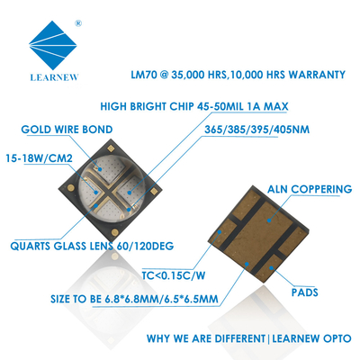6868 Sức mạnh cao 10W 365nm 385nm 395nm UVA LED chip cho máy in