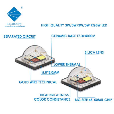 12W SMD5050 RGBW Chips 350mA 620-630nm 520-530nm 460-470nm 3000K Cho đèn sân khấu