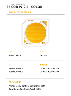 Full Spectrum Ra90 18W+18W 24W+24W 25W+25W 30W+30W Chip LED có thể tắt màu hai màu 2800K/6500K Đèn Cob có thể điều chỉnh