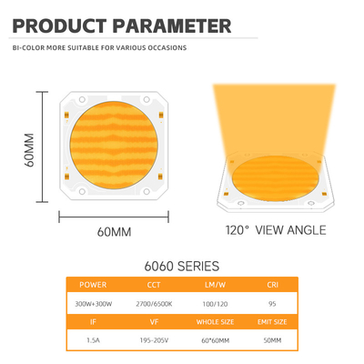 High Power Bi Color 300W 6060 Flip Chip Custom Cob Led Chip Cho Thương mại Đèn Đèn Đèn