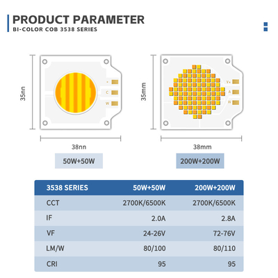 2700k 6500k Đèn LED CCT điều chỉnh COB 500W 200W Năng lượng cao Ra95 Ra97 COB LED Chip cho đèn chụp ảnh