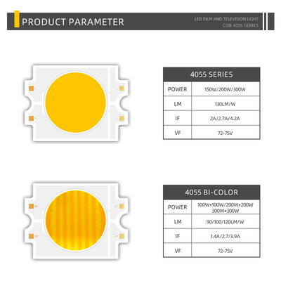 Điện áp liên tục DC 75V LED hai màu COB 4055 Bi Color 2700K + 6500K Công suất cao 300W COB LED