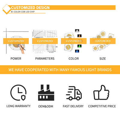 Bi-color High CRI COB LED 30W/40W/50W/80W 2in1 Đen ấm và lạnh Đen lạnh 2424 LED COB Chip