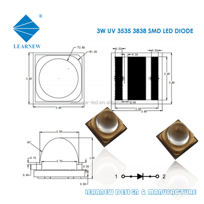 Chip LED UVA 3W, bước sóng 365nm, kích thước 3.8x3.8mm