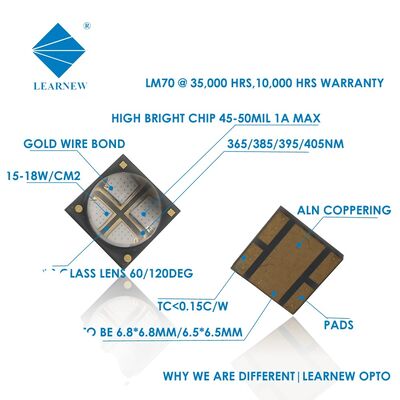 Hạt đèn LED UV mới UVA SMD6868 Chip LED R5.0MM 365nm 385nm 395nm 10W Nhà máy trực tiếp cho Máy in 3D, Trồng cây, Khử trùng