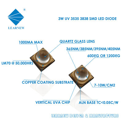 SMD Uv Led 3838 Diode 365nm Uv Leds UV-A Module LED Chip LED 385nm Printing Chip LED UV-A LED 3W 60deg Hệ thống đóng rắn
