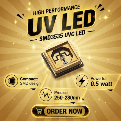 Chip UV LED nhỏ gọn cung cấp phát xạ bước sóng chính xác cho các ứng dụng quang hóa và phân tích